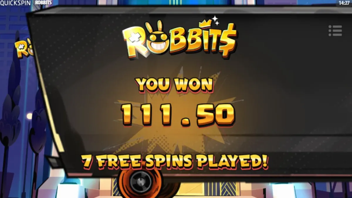 Cena de ação do slot Robbits com os personagens coelhos e a grade de jogo
